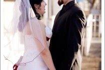 Bride and Groom portrait on pier in Old Sacramento