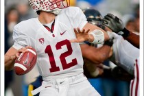 Stanford quarterback Andrew Luck prepares to throw a pass in the Big Game against Cal at Memorial Stadium in Berkeley, CA