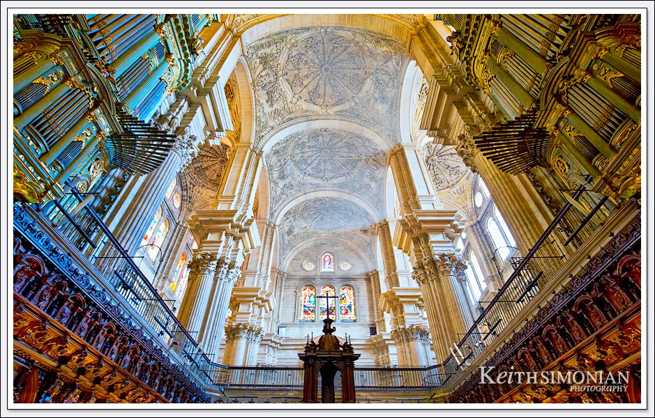 Interior photo of the Málaga Cathedral in Malaga, Spain.