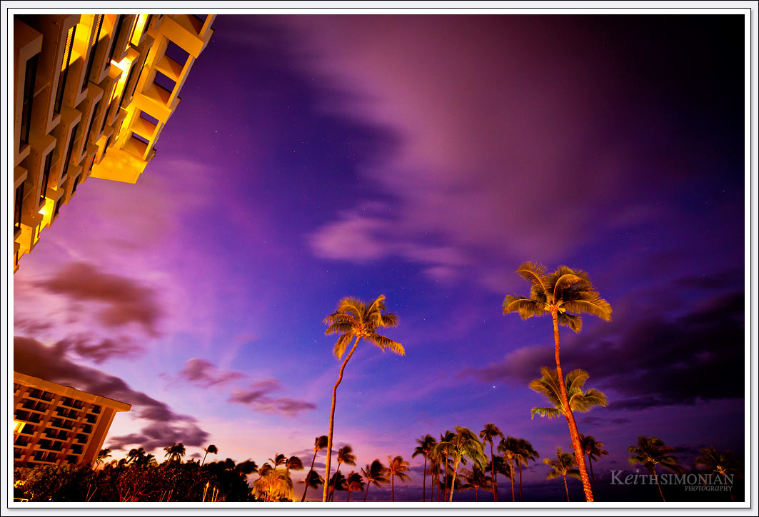 Stars and the still dark sky of a Maui sunrise by the Hyatt Regency Maui resort.