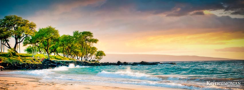 Blue sky and clouds make this Maui beach and Pacific Ocean photo pop