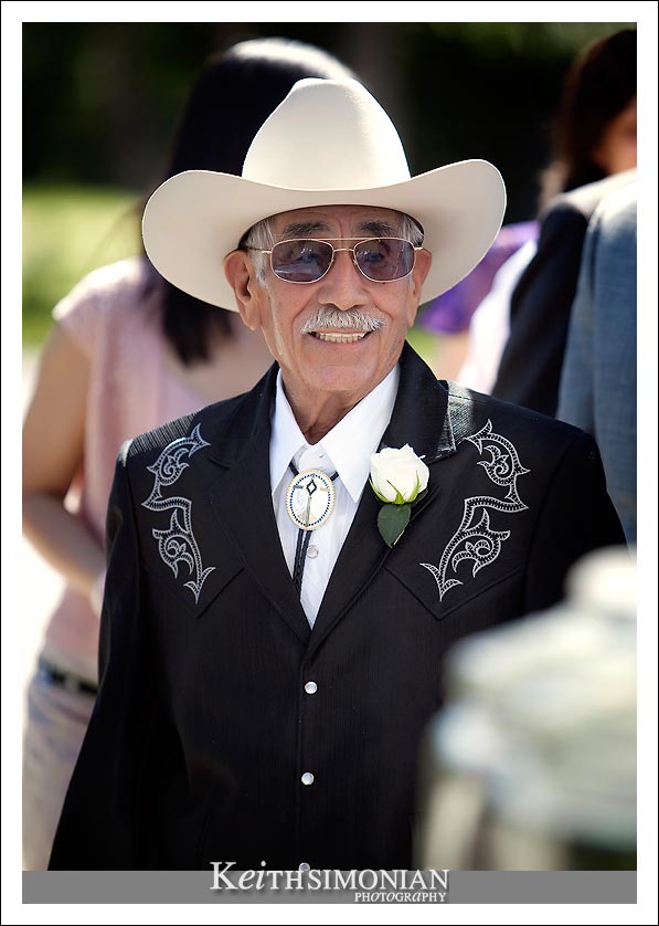 Francesca's 86 year old grandfather looks quite stylish for the wedding.