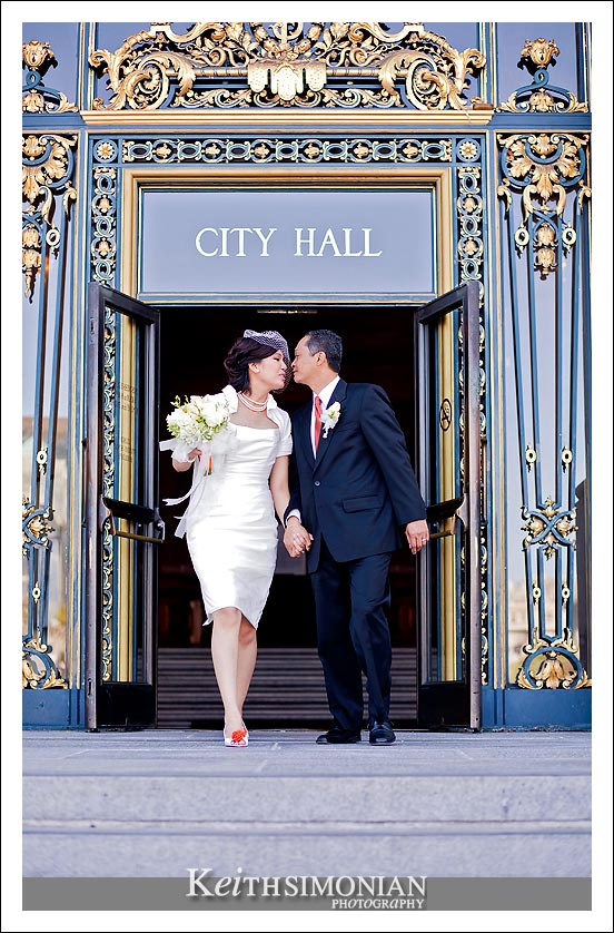 Just married couple exit  San Francisco city hall