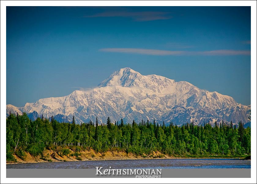 River view of  Mt. McKinley which is also known by its Athabascan name Denali meaning "The Great One"