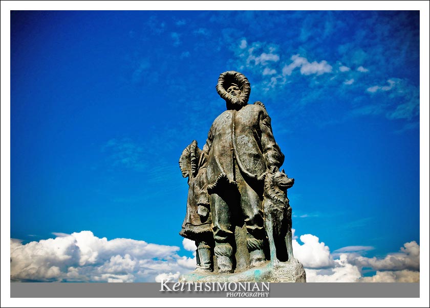 Downtown Fairbanks Alaska The Inuit statue in downtown Fairbanks appears to be floating on the clouds