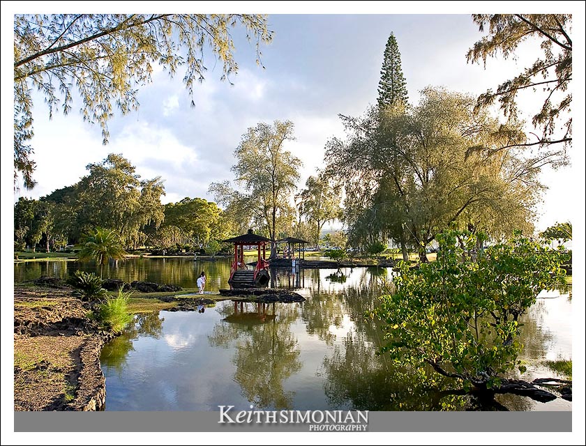 The Japanese Tea Garden with reflections in the water - Kona, Hawaii
