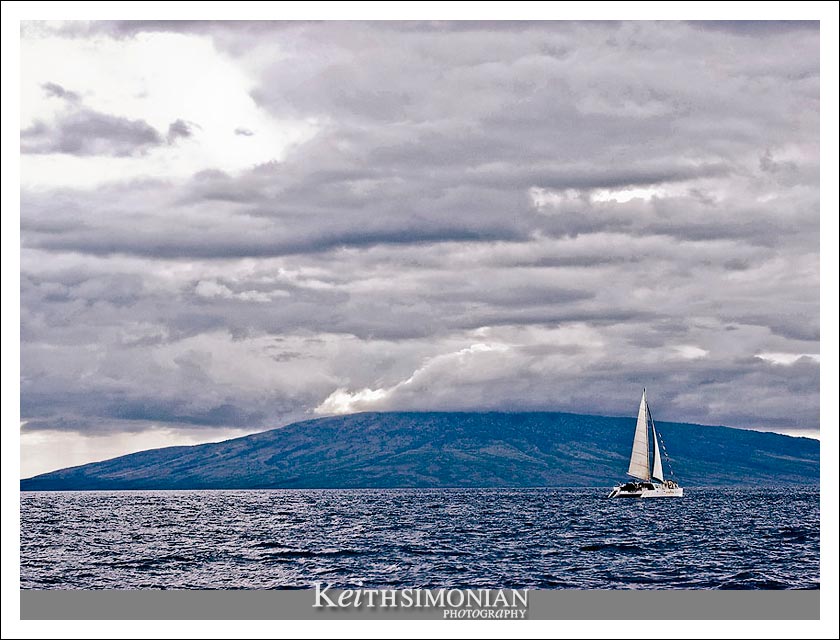 13-May-2005: Maui, Hawaii. A catamaran sails off the shores of Maui.