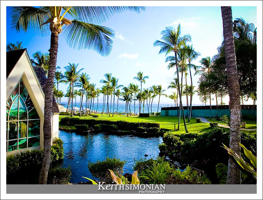 15-May-2005: Maui, Hawaii. A view of the ocean and the wedding chapel at the Grand Wailea Hotel in Wailea, Maui.