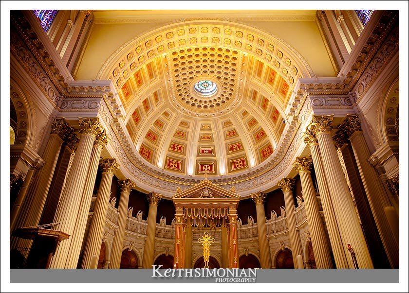 Amazing and breath taking ceiling inside the St Ignatius Catholic church in San Francisco, California