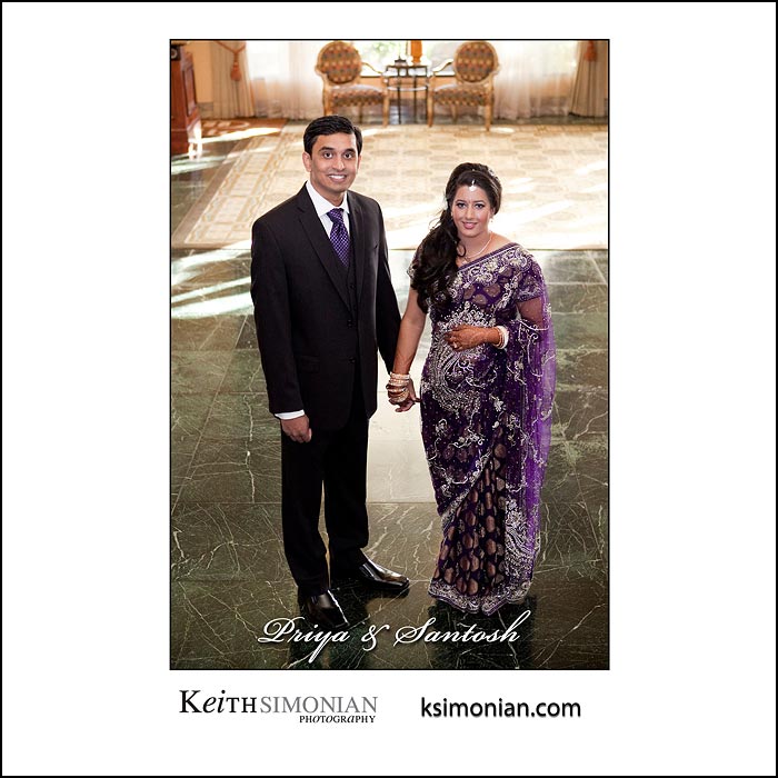 Bride and groom in hotel lobby