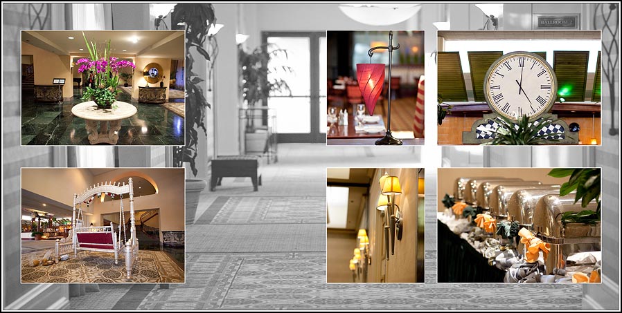 swing ceremony, hotel lobby, clock and food from Fremont/Newark Hilton Hotel