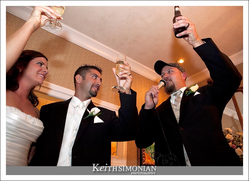 The best man salutes the bride and groom