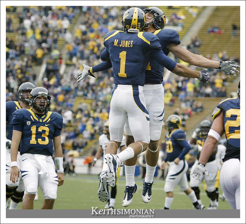 Cal's #1 Marvin Jones celebrates a touchdown reception in the Bears 50 to 17 victory over the Arizona State Sun Devils - October 23, 2010 at Memorial Stadium, Berkeley, CA
