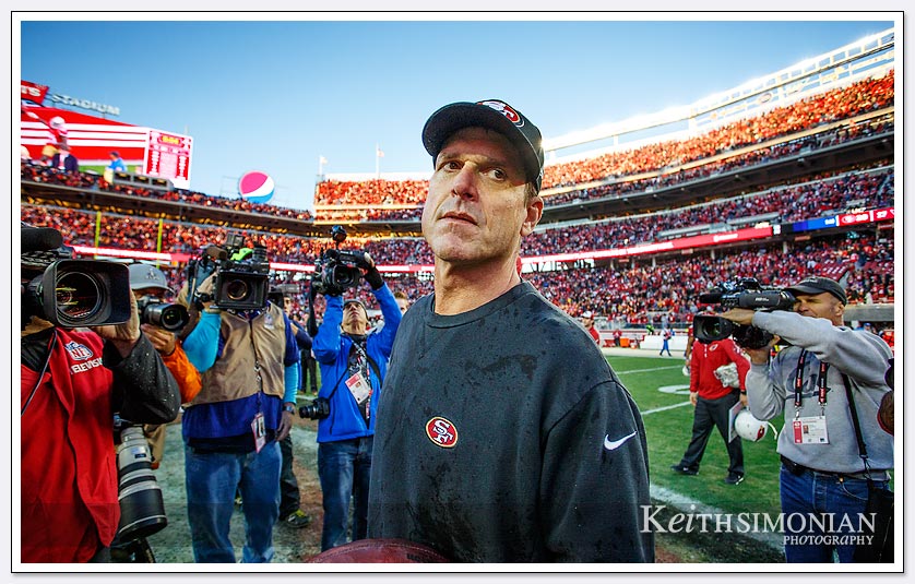 It was the last game as head coach of the San Francisco 49ers as they defeated the  Arizona Cardinals on December 28th, 2014 at Levi's Stadium in Santa Clara.