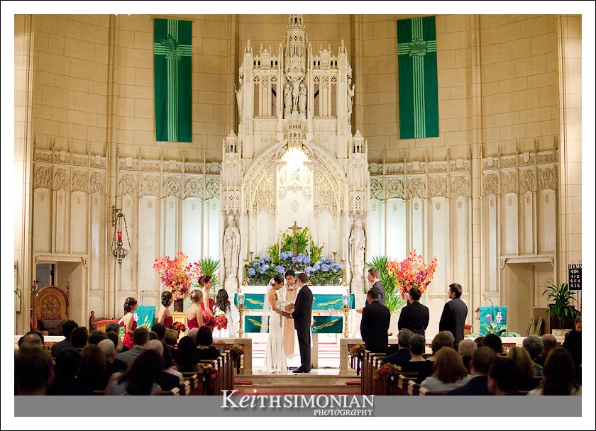 Bride and groom exchange vows at St Patrick's church in San Francisco