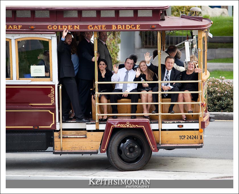 Friends and family take the cable car to the Julia Morgan ballroom in San Francisco
