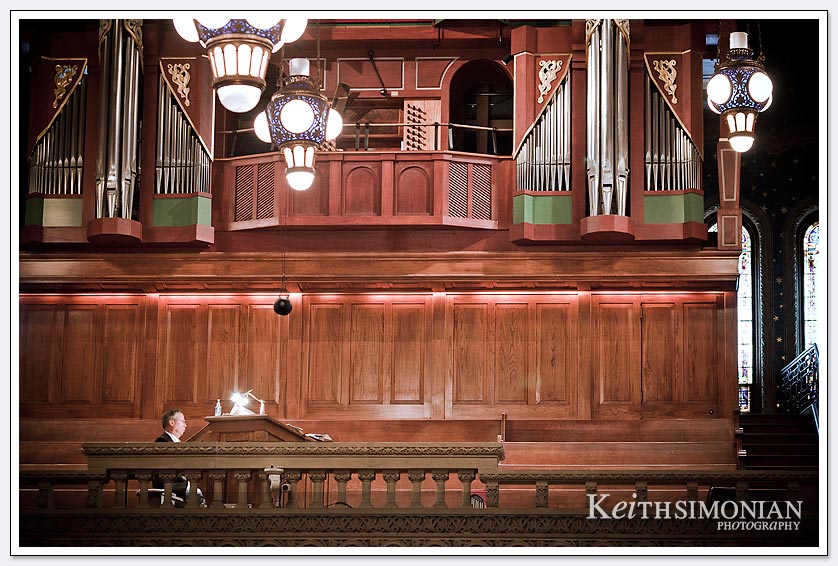 Organist plays during the wedding ceremony at Stanford Memorial Church