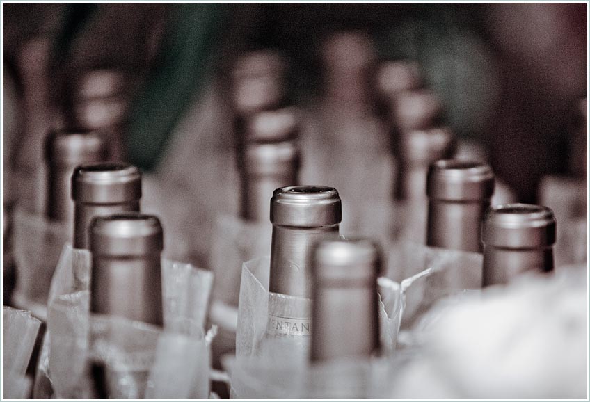 black and white photo of bottles