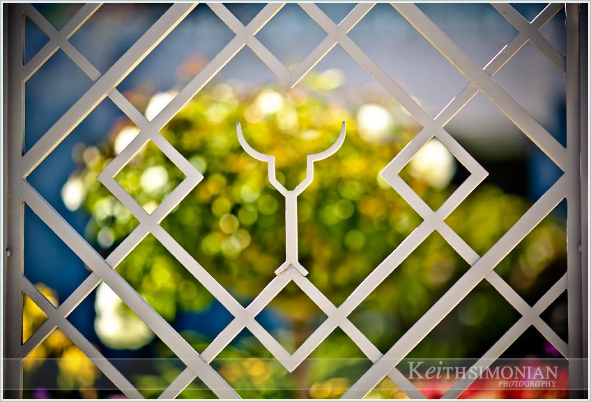 shallow depth of field features the iron gate - Oakland LDS Wedding Temple
