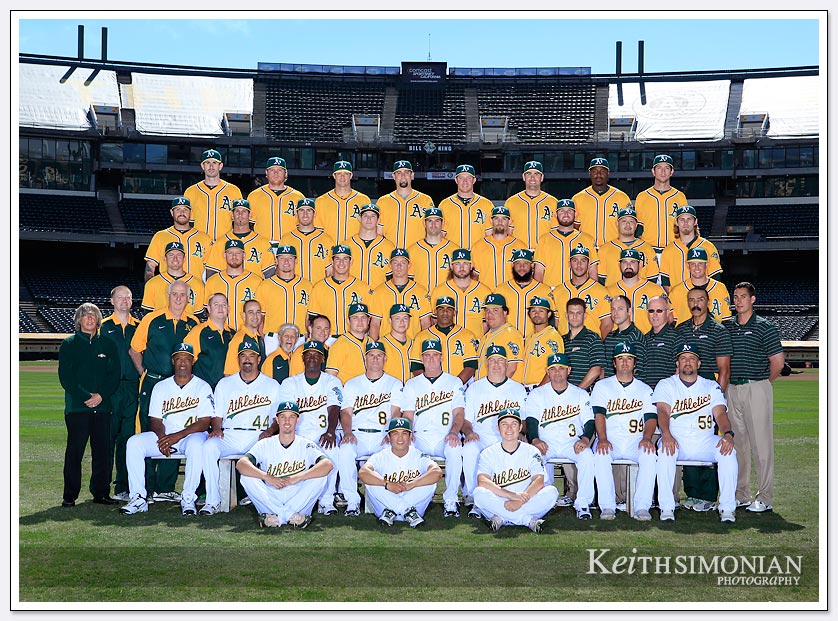 Oakland A's team photo in center field of O. co Stadium