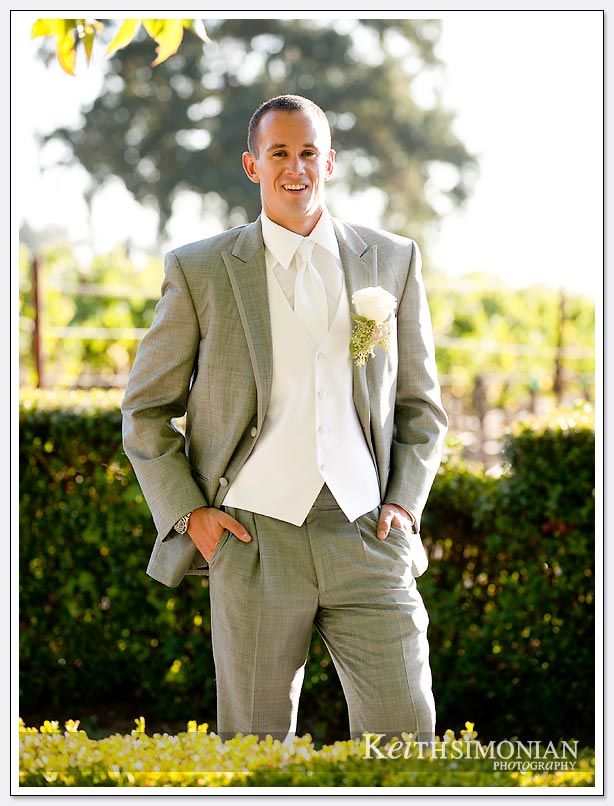 The groom in a backlit photo at the napa valley home the wedding took place