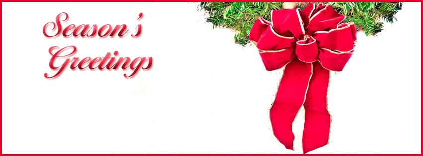 This holiday facebook cover image features a green wreath and red ribbon