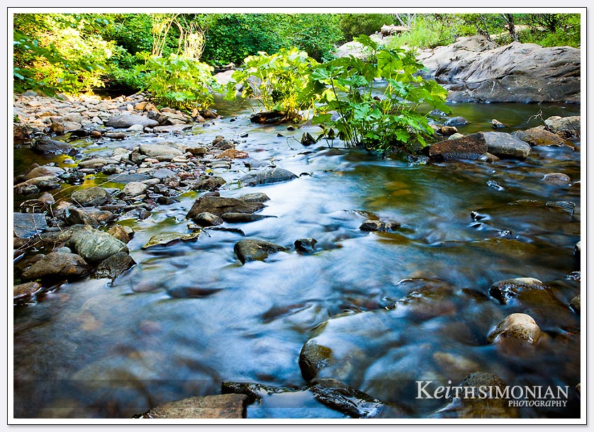 The movement of the water is blurred in this stream that feed Lake Jenkinson