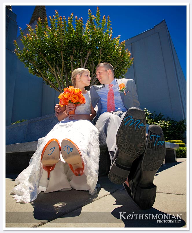 LDS-Wedding-Photography - the Bride's shoes say I do, and the groom's shoes say me to.