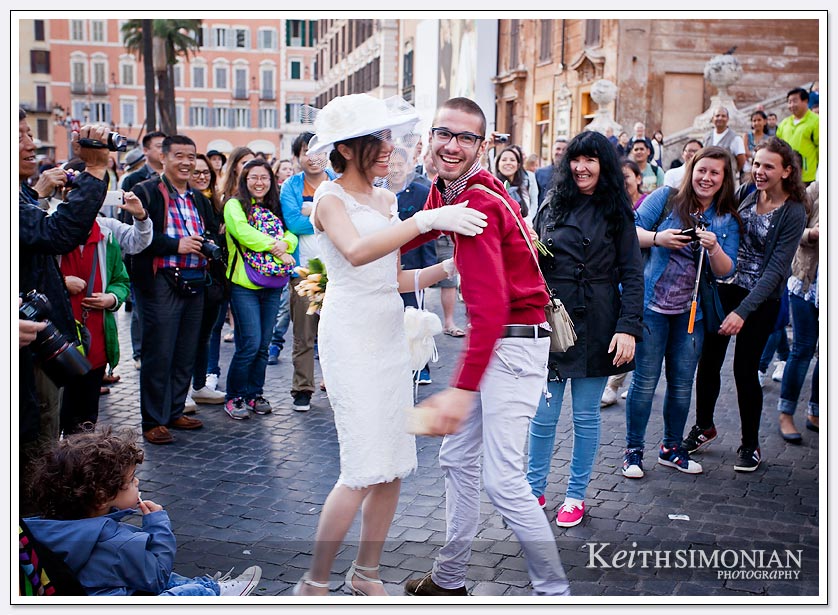 Bride on the Spanish steps in Rome Italy