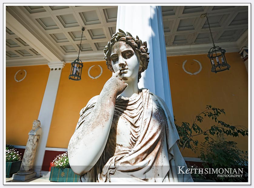 One of the many statues in the back courtyard - Achilleion Palace, Greece.
