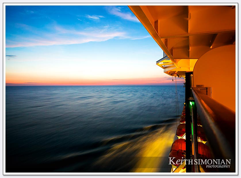 A colorful sunset seen from a balcony of the Holland America ship m/s Zuiderdam
