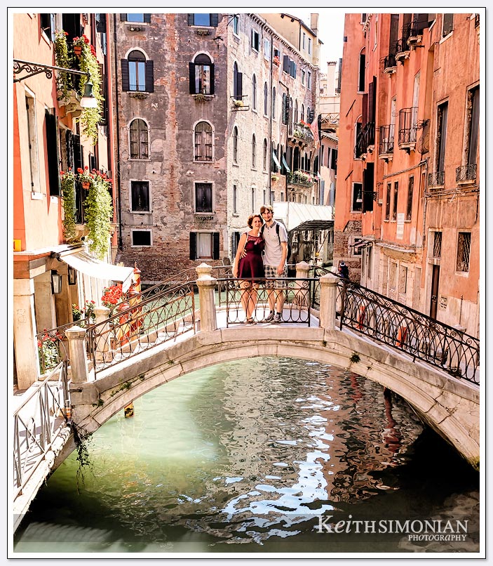 Romantic location on one of the bridges that connect each island of Venice, Italy.