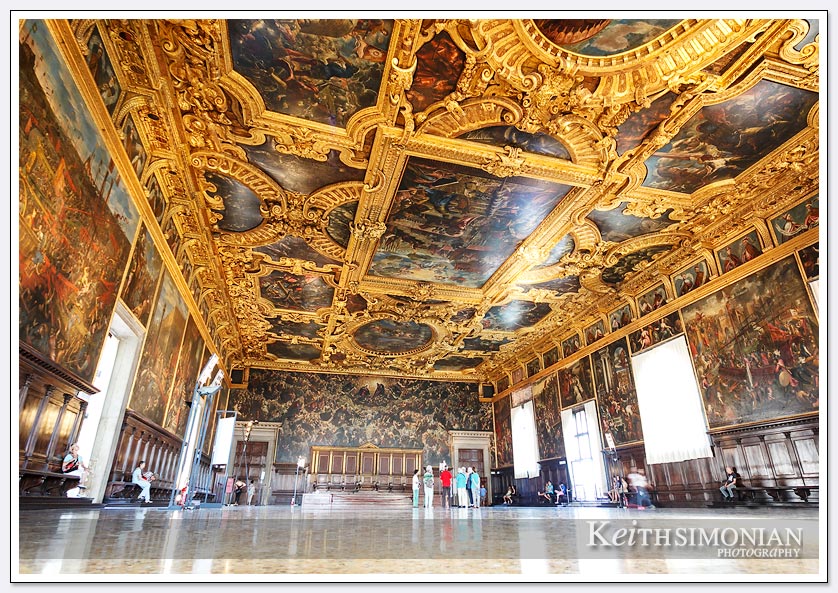 Wide angle view of the Council chambers in Doge's Palace - Venice Italy