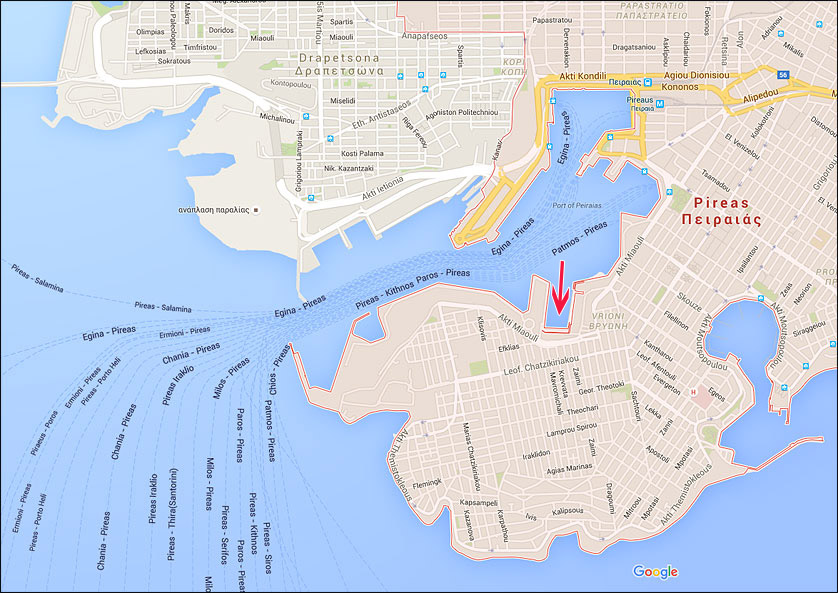Google map showing the port area and routes ships use.