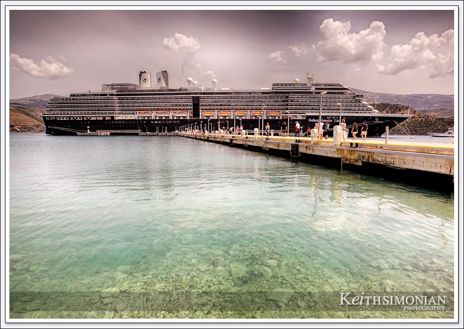 The clear waters of Argostoli Greece were visited by the Holland America ship the m/s Zuiderdam