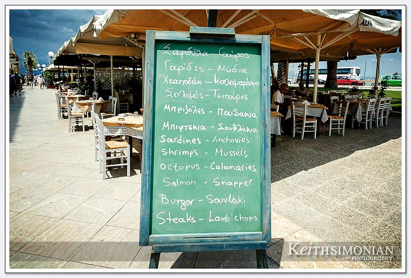 Menu choices for tourists in Nafplio Greece