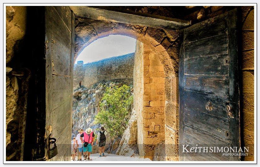 Inside the Medieval gate of the Acropolis of Lindos