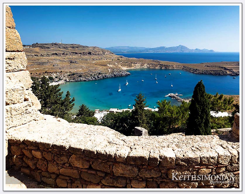 View of the bay from the Acropolis of Lindos, Greece