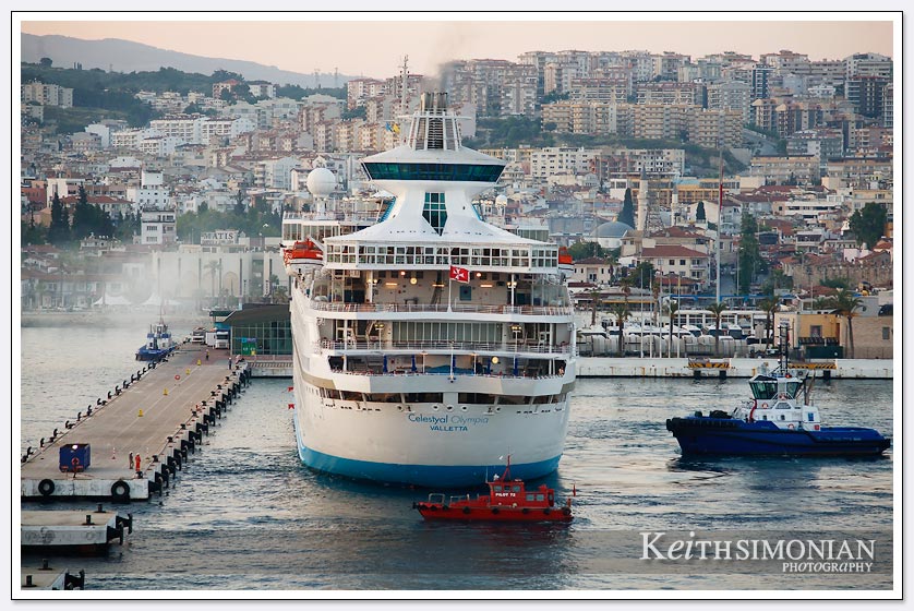 Cruise ship docking at cruise terminal in Kusadasi Turkey