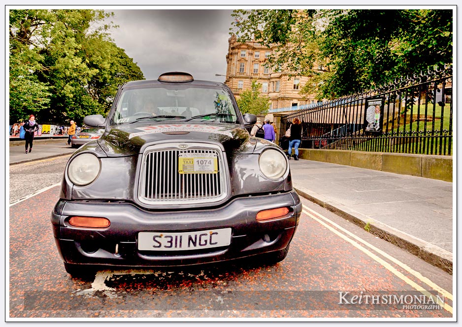 Taxi cab waiting for fare in Edinburgh Scotland