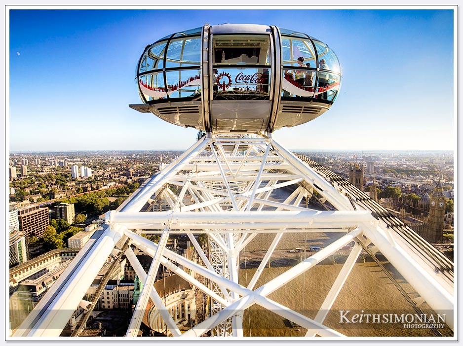 View from top of London Eye of another car also at the top