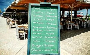 This outdoor cafe in Nafplion Greece featured many seafood items