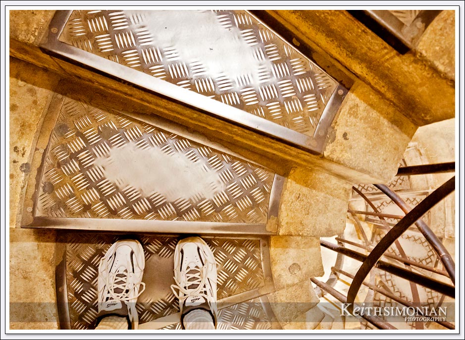 The well worn stairs that take visitors to the top of the Arc de Triomphe - Paris France