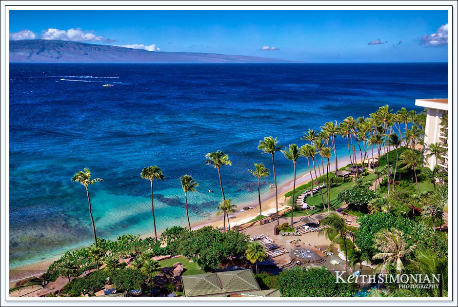 The island of Lanai is the backdrop for the beach in Maui Hawaii