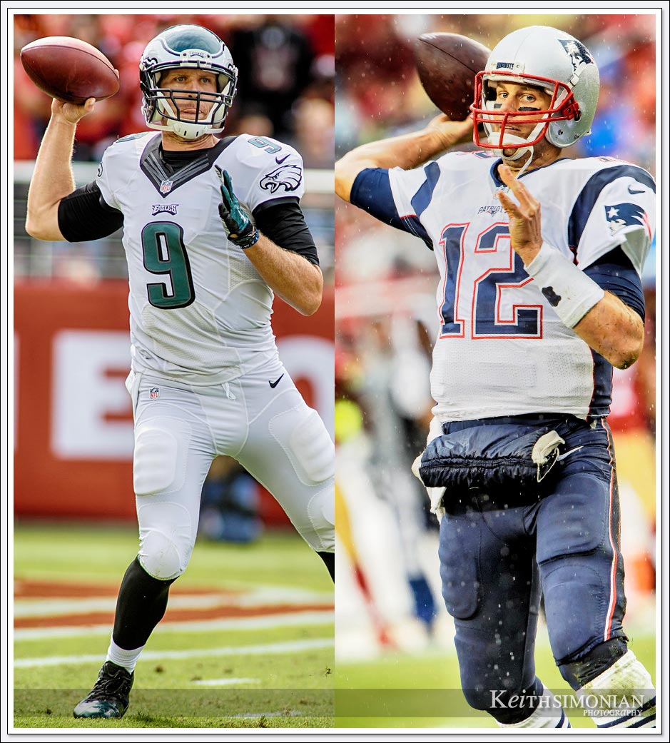 Super Bowl 52 starting quarterbacks Tom Brady of the New England Patriots and Nick Foles of the Philidephia Eagles
