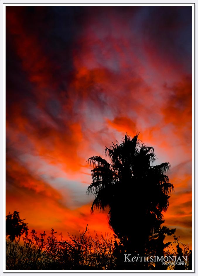 Blazing Red March sky over Brentwood, California 