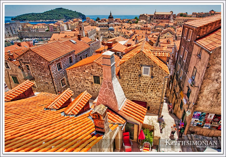The old town of Dubrovnik Croatia features red roofs on most of the homes