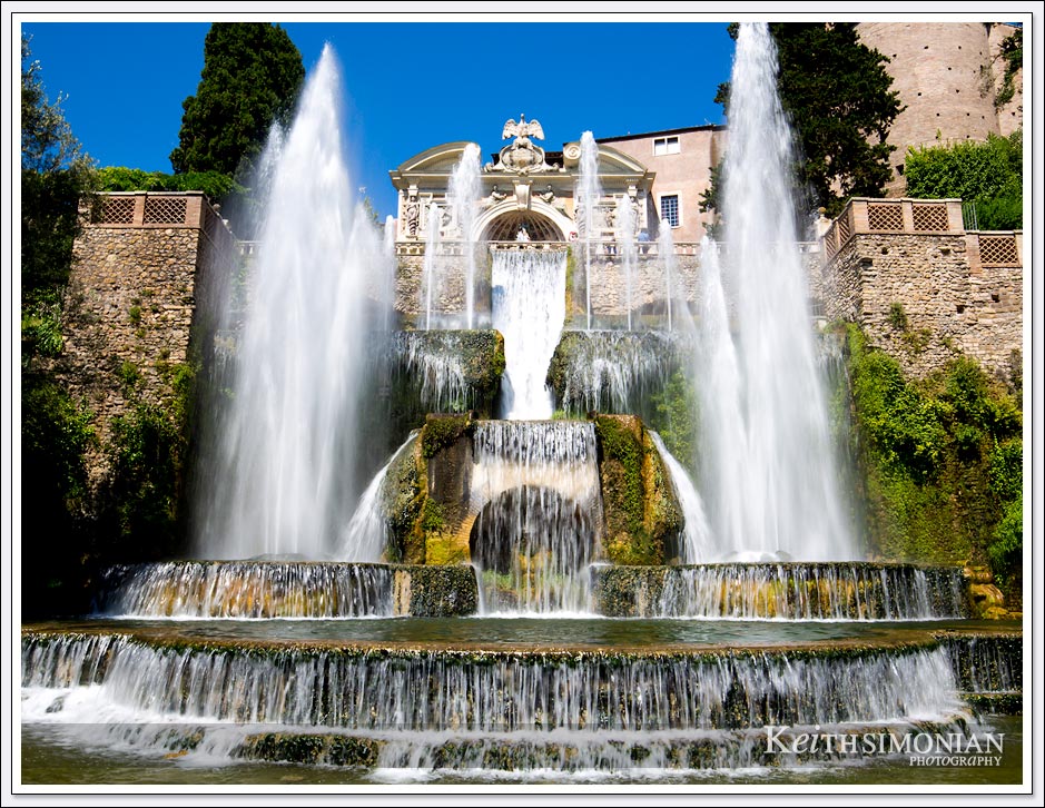 The cascading waters of the Neptune Fountain at the Villa d'Esta in Tivoli, Italy