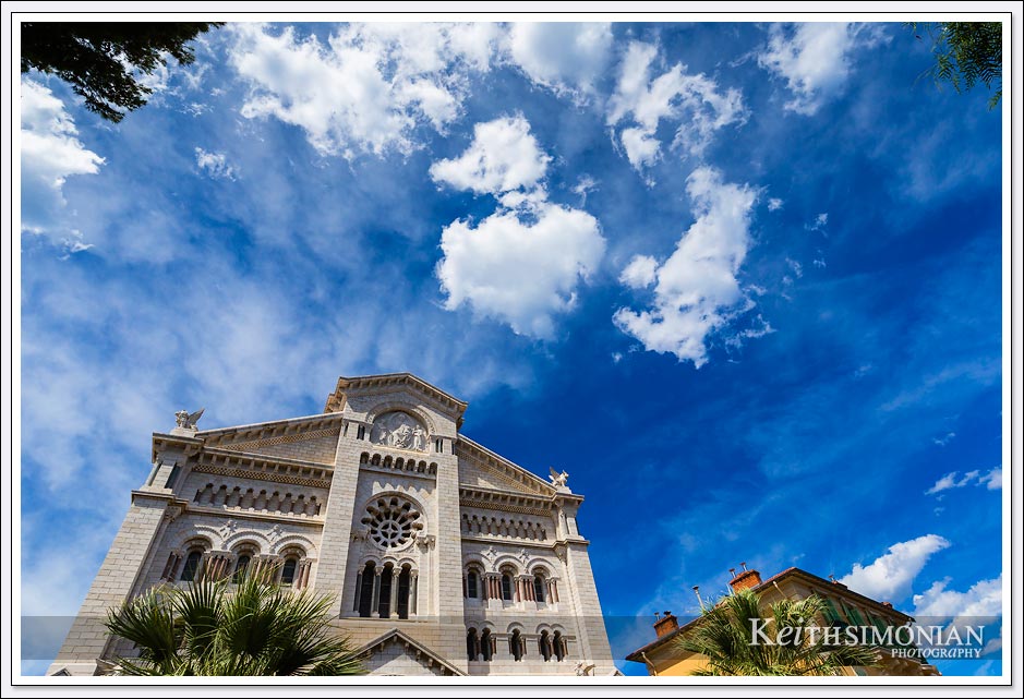 Saint Nicholas Cathedral in Monaco with clouds passing overhead.