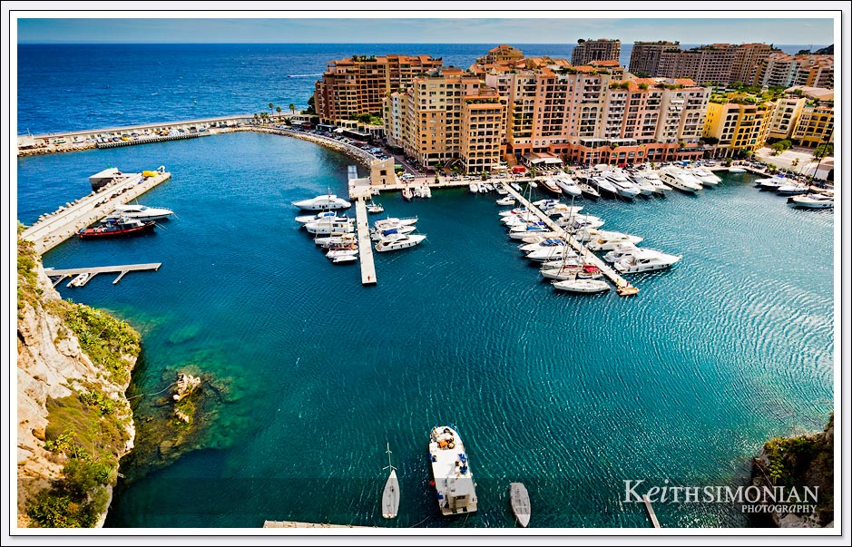 Striking view from above Fontvieille Harbour in Monaco